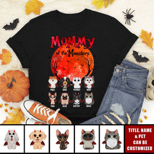 Mommy Of The Monsters Halloween Watercolor Cute Dogs Cats Personalized T-Shirt