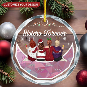 Christmas Bestie On Moon Besties Forever - Personalized Circle Glass Ornament