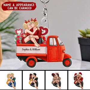 Couple Sitting On Love Truck - Personalized Keychain