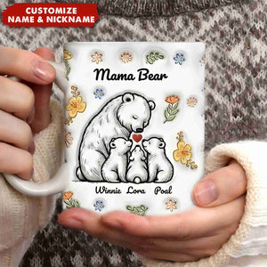 Grandma Mama Bear With Little Bear Kids Inflated Effect Personalized Mug