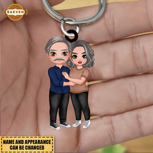 Doll Couple Hugging - Personalized Keychain - Anniversary Gift For Couple - Gift For Him - Gift For Her