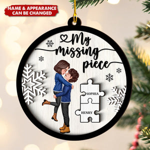 My Missing Piece Couple Hugging Kissing Personalized 2-Layer Wooden Ornament