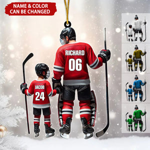 Dad and Son Ice Hockey Personalized Christmas Ornament