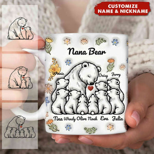 Grandma Mama Bear With Little Bear Kids Inflated Effect Personalized Mug