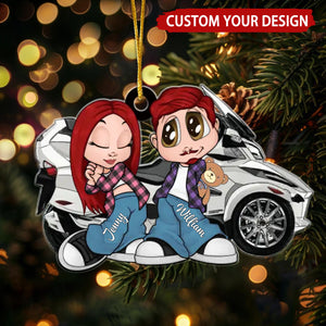 Y2K Couple Motorcycle Personalized Christmas Ornament