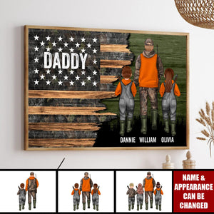 Hunting Dad Grandpa With Kids Half Nation Flag Personalized Horizontal Poster, Father's Day Gift For Dad, For Grandpa, For Husband