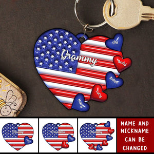 Grandma & Grandkids Puff Heart Flag - Personalized Grandma Keychain