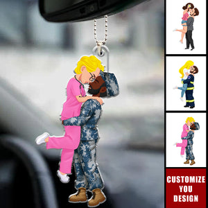 Hugging Together Couple - Personalized Acrylic Car Ornament