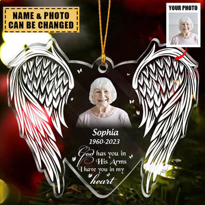 Custom Personalized Memorial Photo Ornament - Christmas/Memorial Gift Idea for Family - God Has You In His Arms I Have You In My Heart