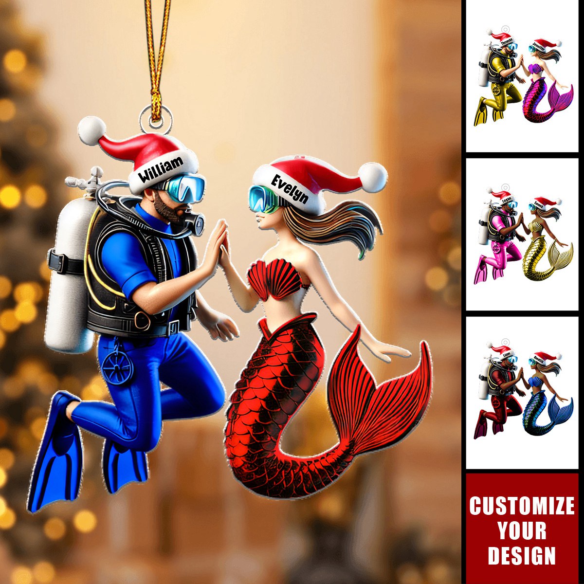 Diving Couple - Personalized Acrylic Christmas Ornament, Gift For Couple