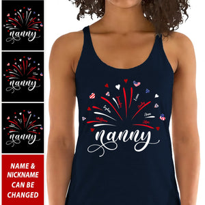 Firework America Flag Grandma And Kids Personalized Cross Tank Top