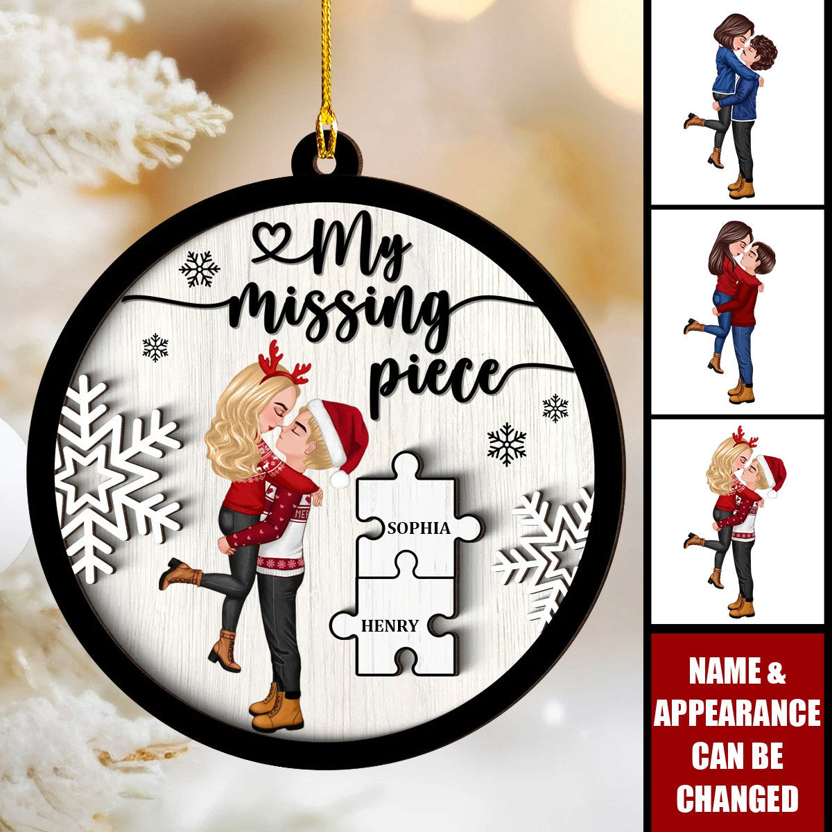 My Missing Piece Couple Hugging Kissing Personalized 2-Layer Wooden Ornament