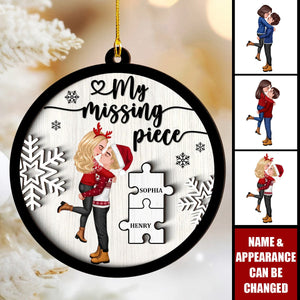 My Missing Piece Couple Hugging Kissing Personalized 2-Layer Wooden Ornament