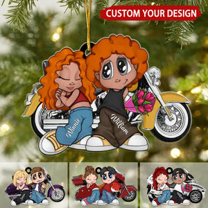 Y2K Couple Motorcycle Personalized Christmas Ornament