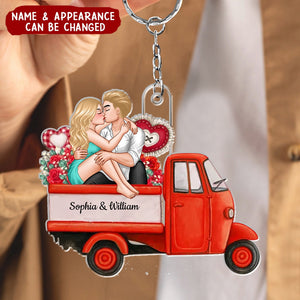 Couple Sitting On Love Truck - Personalized Keychain