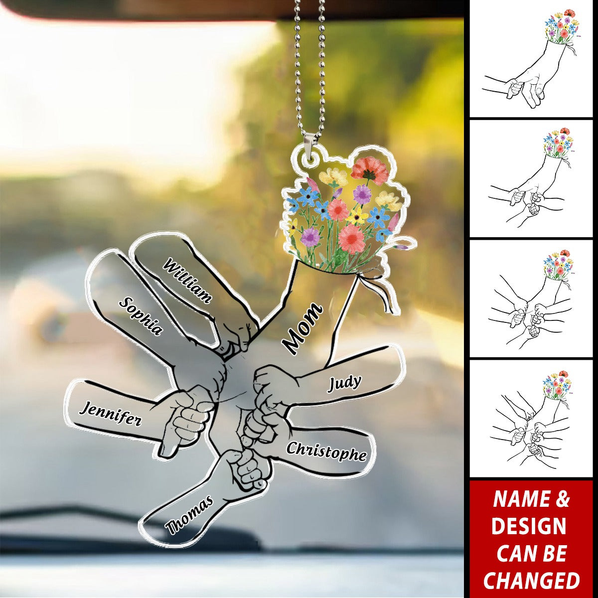 Hand In Hand Wild Flower - Gift For Mom, Mother, Grandma, Dad, Father, Grandpa - Personalized Car Ornament