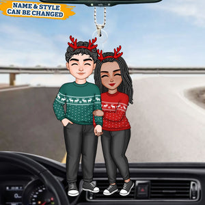 Cute Couple Loves Holding Hand - Personalized Car Ornament