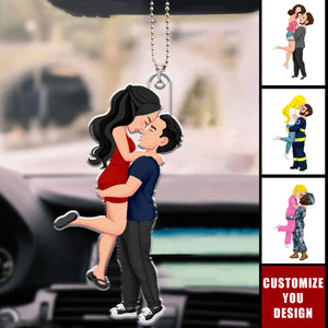 Hugging Together Couple - Personalized Acrylic Car Ornament