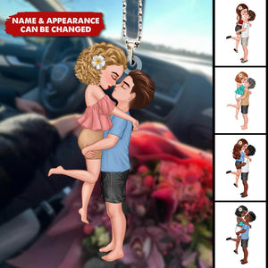 Doll Couple Kissing Hugging - Summer Vaction Beach Couple - Personalized Ornament