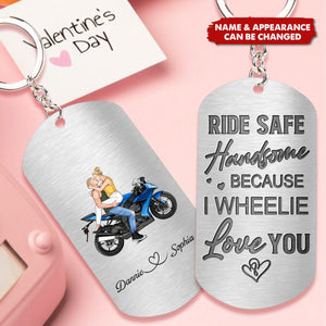 Personalized Riding Couple Keychain - Gift Idea For Couple/Her/Him - Ride Safe Handsome