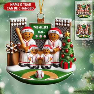 3D Effect Baseball Gingerbread Family On Field Sport Lover Personalized Acrylic Ornament