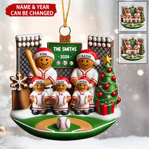 3D Effect Baseball Gingerbread Family On Field Sport Lover Personalized Acrylic Ornament