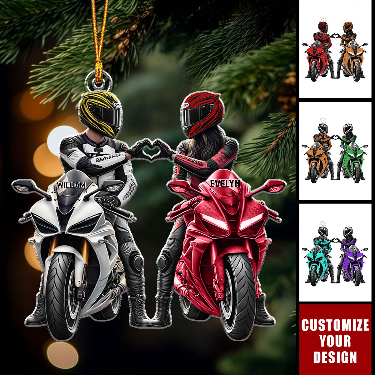 Motorbike Couple - Personalized Acrylic Christmas Ornament, Gift For Couple