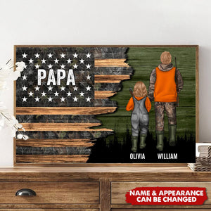 Hunting Dad Grandpa With Kids Half Nation Flag Personalized Horizontal Poster, Father's Day Gift For Dad, For Grandpa, For Husband