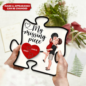 My Missing Piece Couple Hugging Kissing Valentine‘s Day Gift Puzzle Shaped Personalized Wooden Plaque