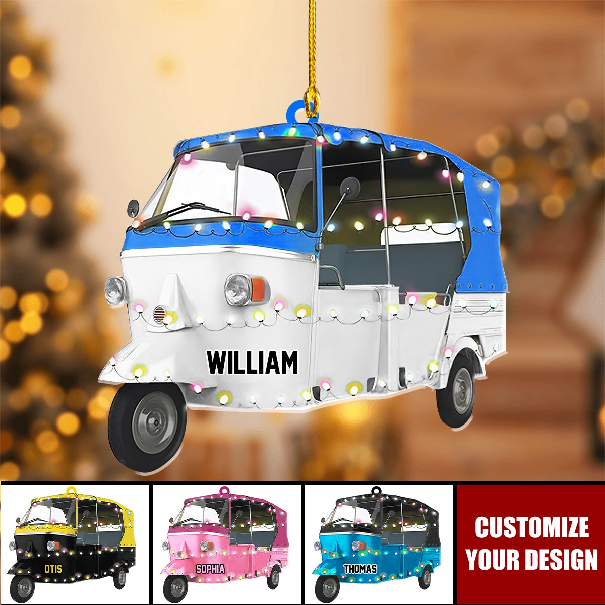 Auto Rickshaw Christmas Light Tree Ornament, Custom Car Ornament, Motorcycles lovers Reindeer Xmas Ornaments, Gift For Christmas