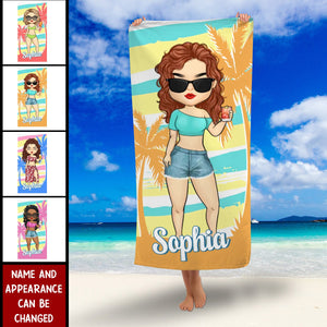 Oh Sip It's A Girl's Trip - Bestie Personalized Custom Beach Towel - Summer Vacation Gift