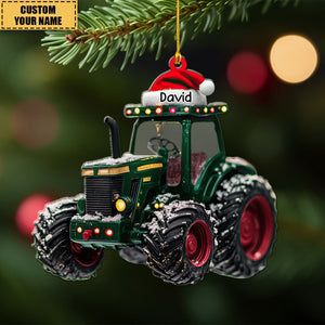 Merry Christmas Tractor Personalized Christmas Ornament