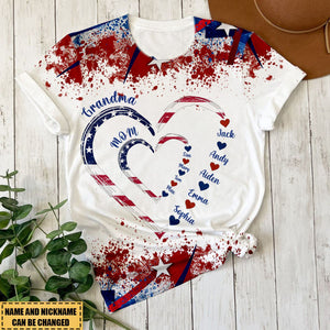 4th Of July Grandma Mom Kids Heart In Heart Personalized 3D T-Shirt