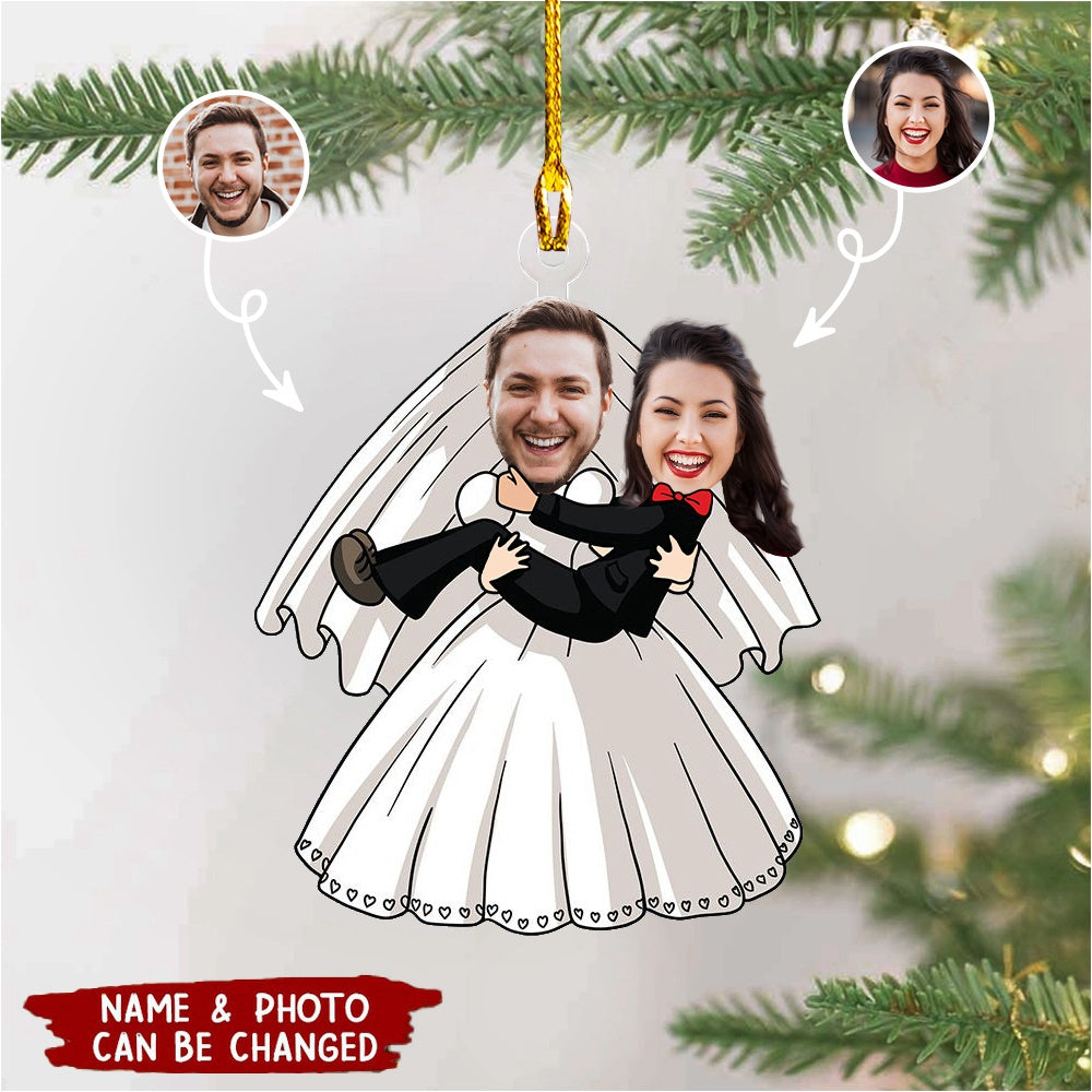 Custom Photo Funny Bride And Groom - Birthday, Anniversary Gift For Spouse, Husband, Wife, Couple - Personalized Christmas Ornament