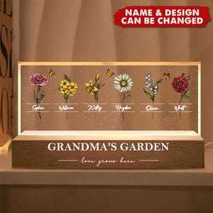 Grandma's Garden Of Grandkids Birth Month Flowers Personalized LED Night Light, Heartfelt Gift For Grandma, Mom