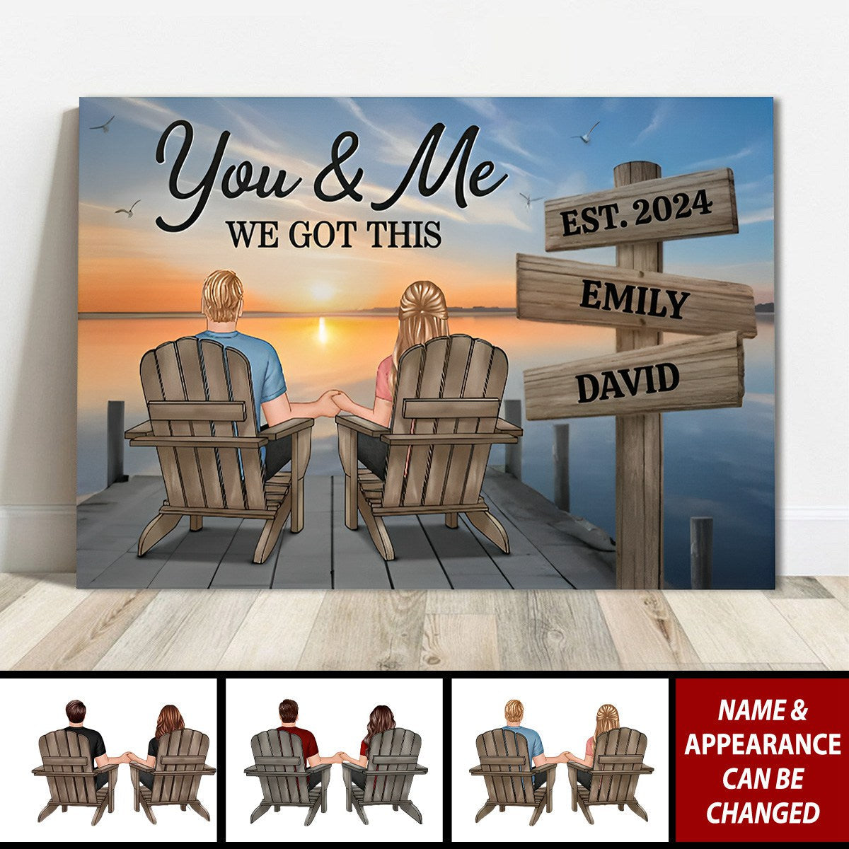 Lake Dock Couple Sitting Holding Hands Sign Posts Personalized Poster, Home Decoration, Gift For Her, For Him