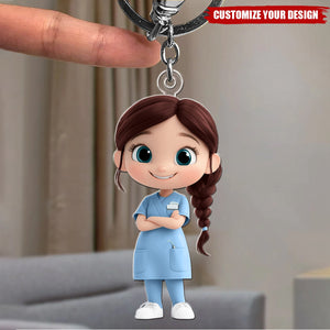 Cute Nurse Girl - Personalized Acrylic Keychain - Gifts For Nurses