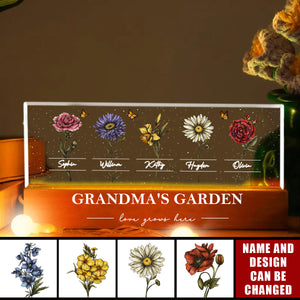 Grandma's Garden Of Grandkids Birth Month Flowers Personalized LED Night Light, Heartfelt Gift For Grandma, Mom