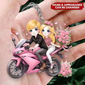 Biker Couple - Personalized Acrylic Keychain - Valentine's Day Gift for Him, Gift for Her