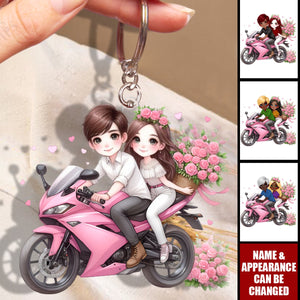 Biker Couple - Personalized Acrylic Keychain - Valentine's Day Gift for Him, Gift for Her