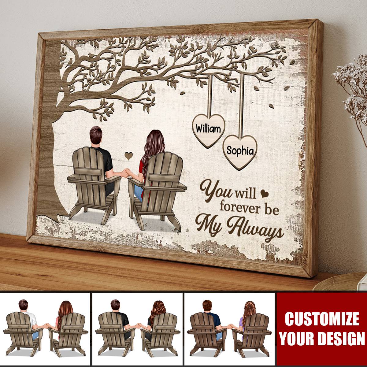 Couple Back View Sitting Under Tree Personalized Poster