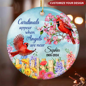 Cardinal Flowers Memorial Personalized Circle Ornament