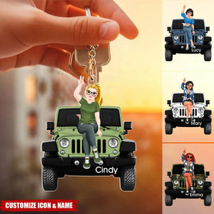 Girl Sitting On Off-road Car - Personalized Acrylic Keychain, Gifts For Car Lovers