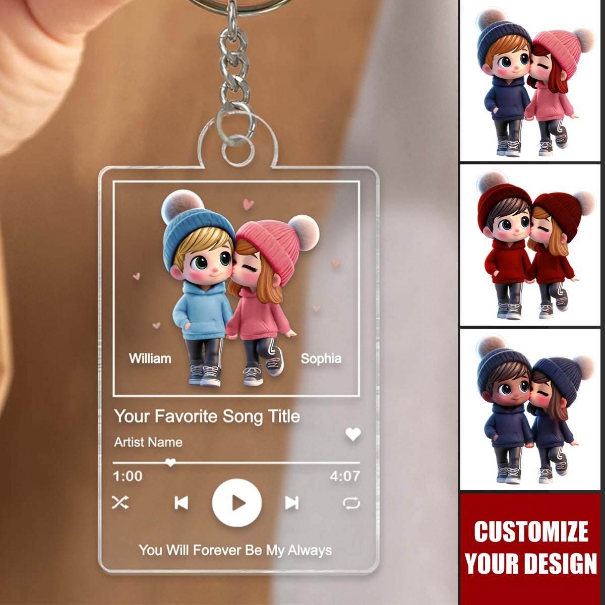 Cute Couple Personalized Song Keychain - Gifts For Couples