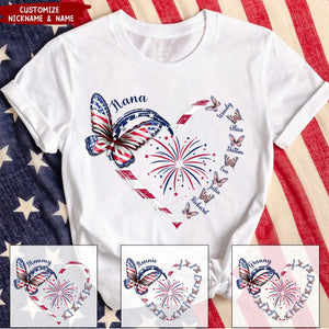 Butterfly Grandma Kid With Heart 4th July Personalized T-shirt