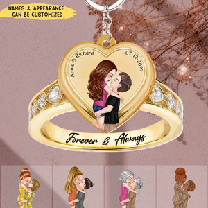 Forever & Always - Personalized Couple Ring Acrylic Keychain, Wedding/ Anniversary Gift Idea For Couple