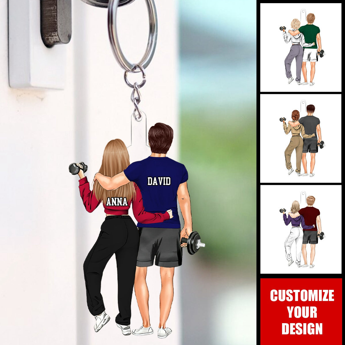 Personalized Keychain, Gift For Gym Couple, Boyfriend Girlfriend Husband Wife, Fitness Lovers