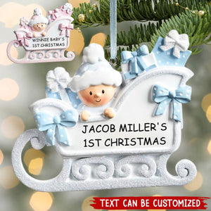 Cute Baby Sleigh Personalized Handwritten Poly Resin Ornament