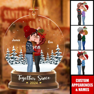 Couple Under Mistletoe Snow Globe Personalized Acrylic Ornament