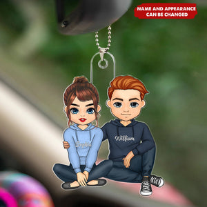 Couples Sitting Together With Smile Personalized Car Ornament